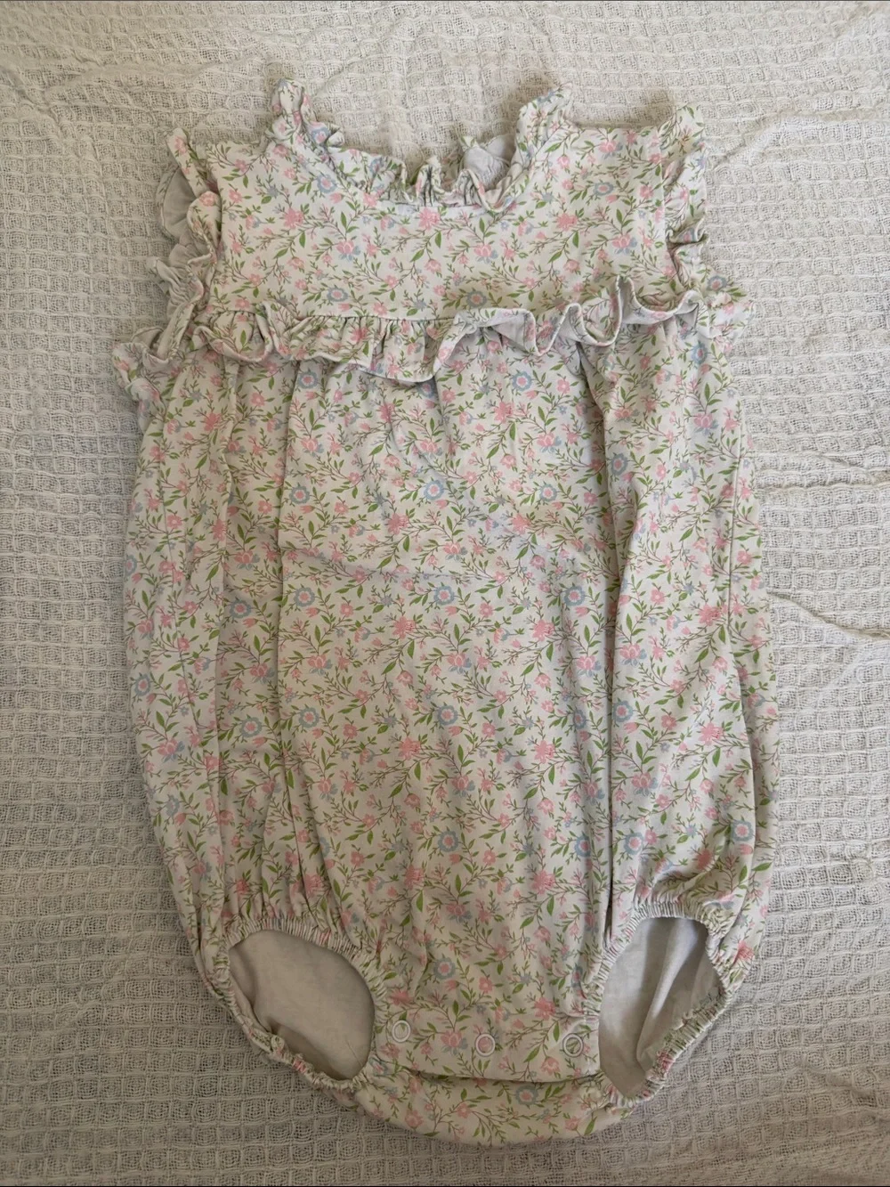 Floral Ruffle Baby One-Piece Romper in Cream and Pink